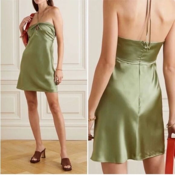 NEW Reformation Sorrentine Silk Mini Halter Dress Artichoke $248 - Picture 1 of 7